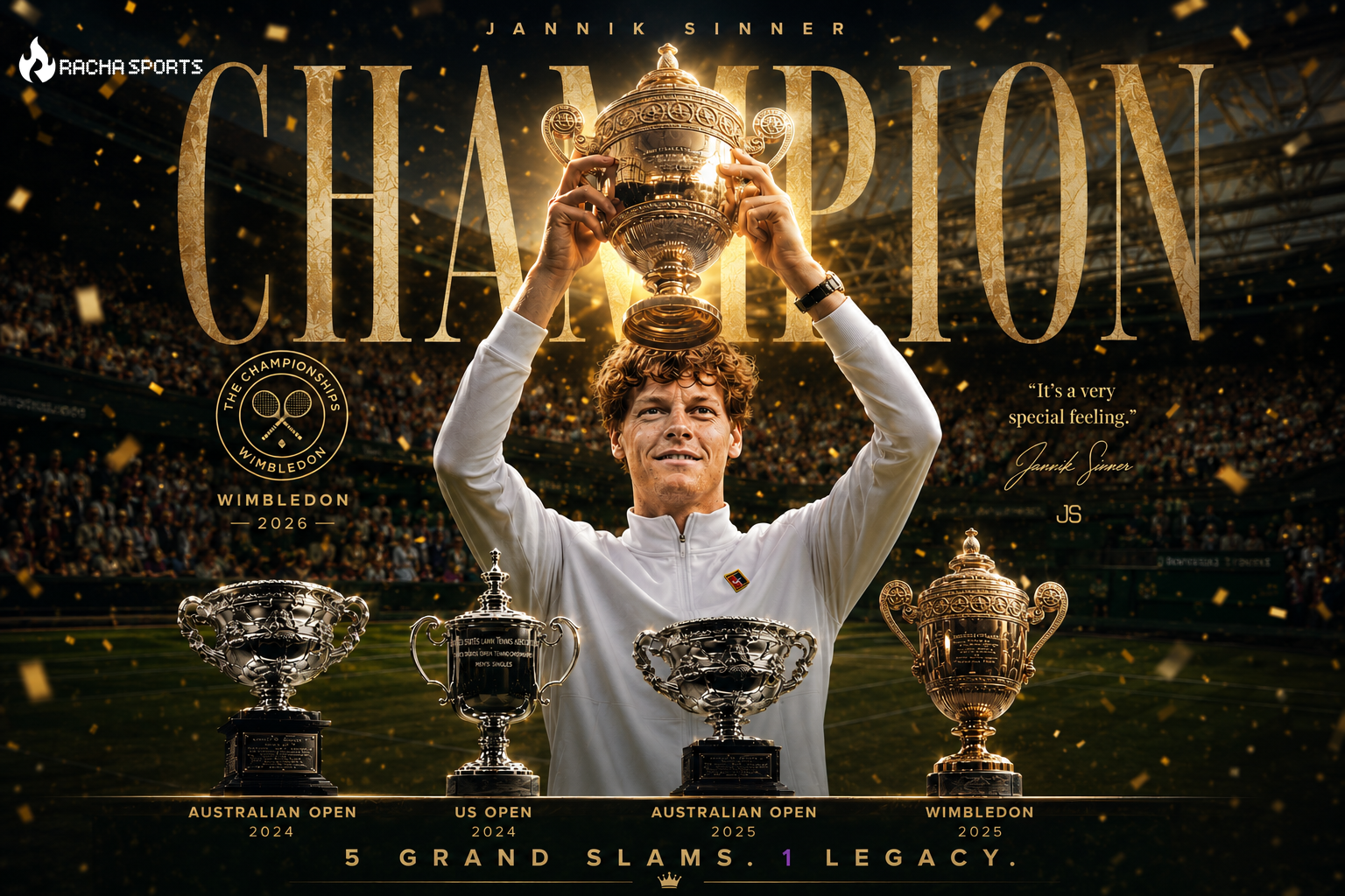 Sinner defiende Wimbledon y suma su quinto Grand Slam histórico